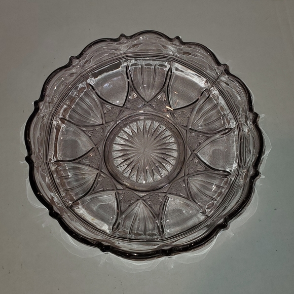 Clear Pink Lavender Tinted Serving Bowl Vintage Glass Star Pattern Frilly Edge - Picture 1 of 16